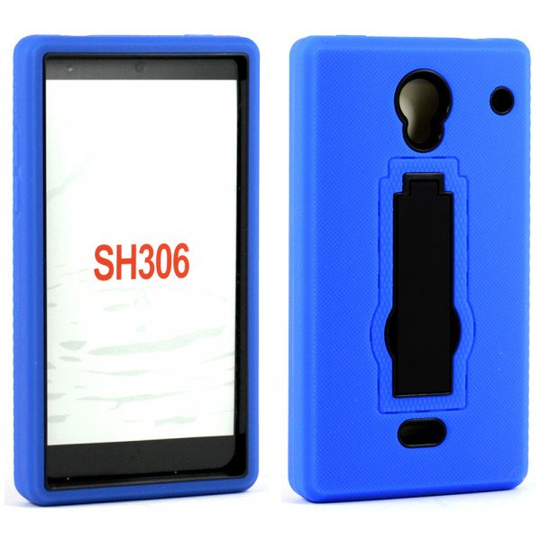 Wholesale Sharp Aquos Crystal SH306 Armor Hybrid Kickstand Case (Blue)